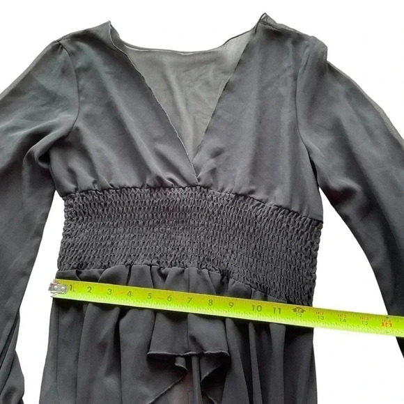 Black Asymmetrical Deep-V Sheer Swim Coverup Dress with Elastic Waist- Medium - Picture 9 of 10